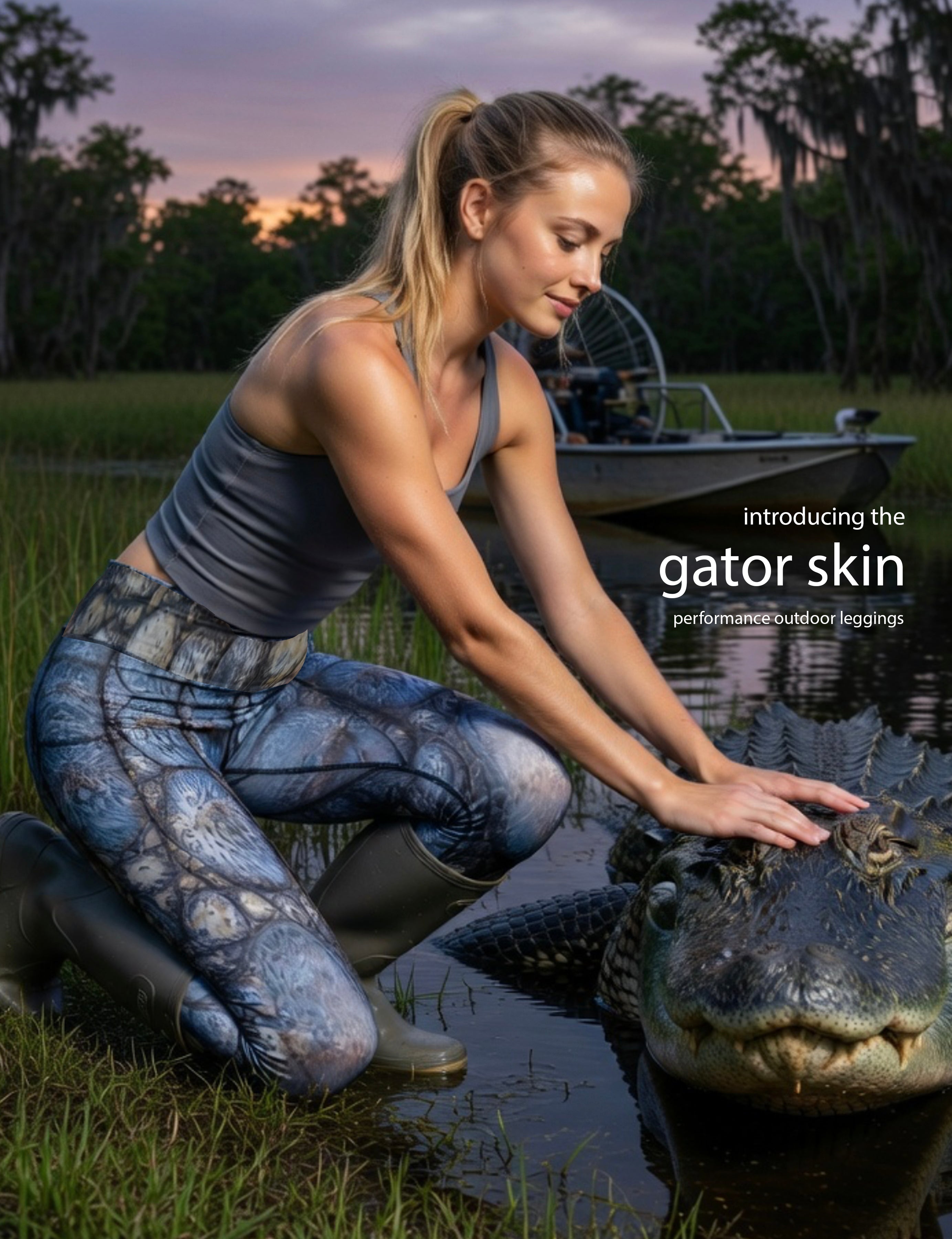 Gator Skin - Women's Custom Sport Fishing Leggings featuring Crossfit Design, Double Stitch Seams, Cell/Tool Pocket MADE IN USA.