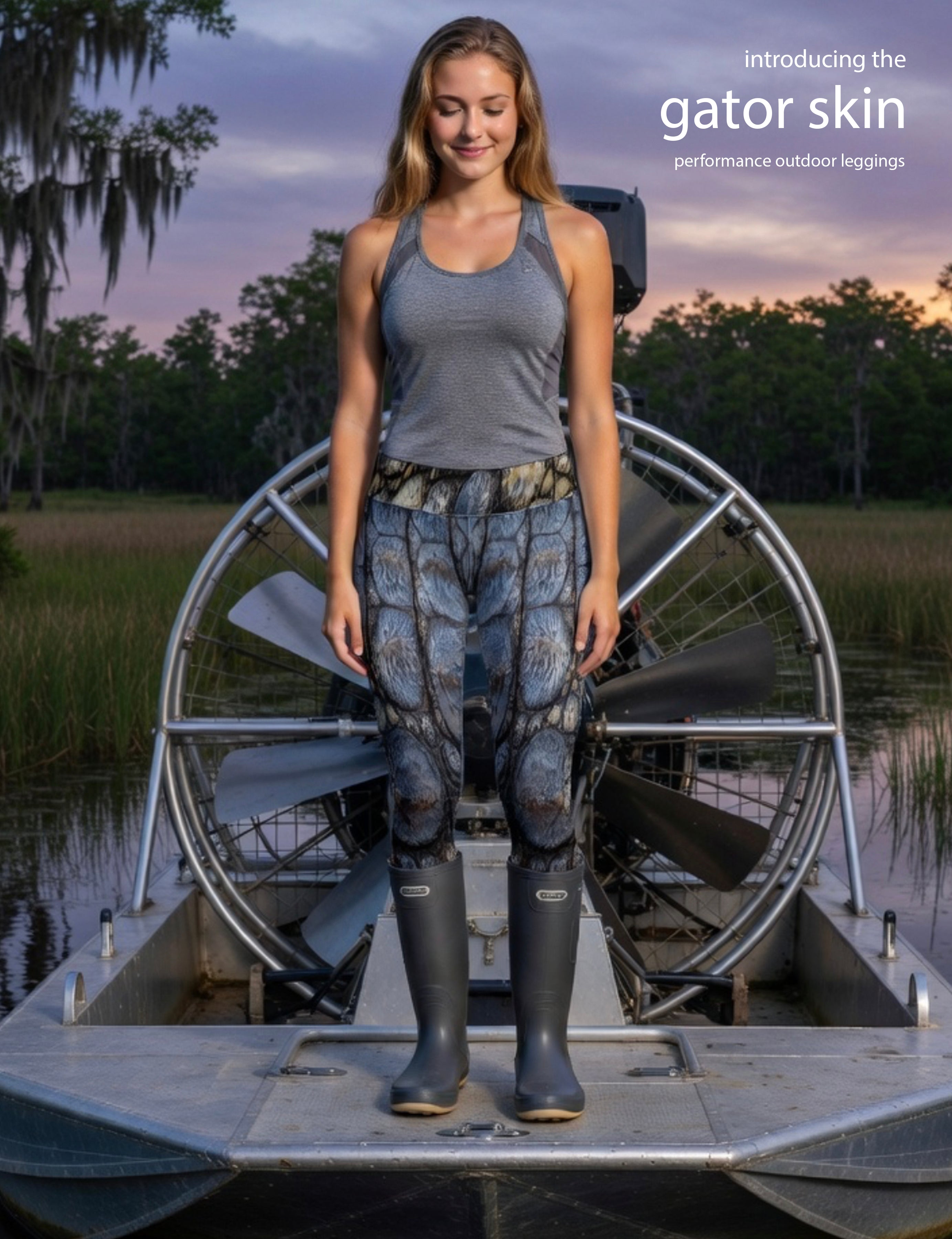 Gator Skin - Women's Custom Sport Fishing Leggings featuring Crossfit Design, Double Stitch Seams, Cell/Tool Pocket MADE IN USA.